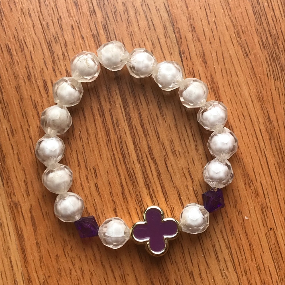 Purple and White Cross Beaded Bracelet